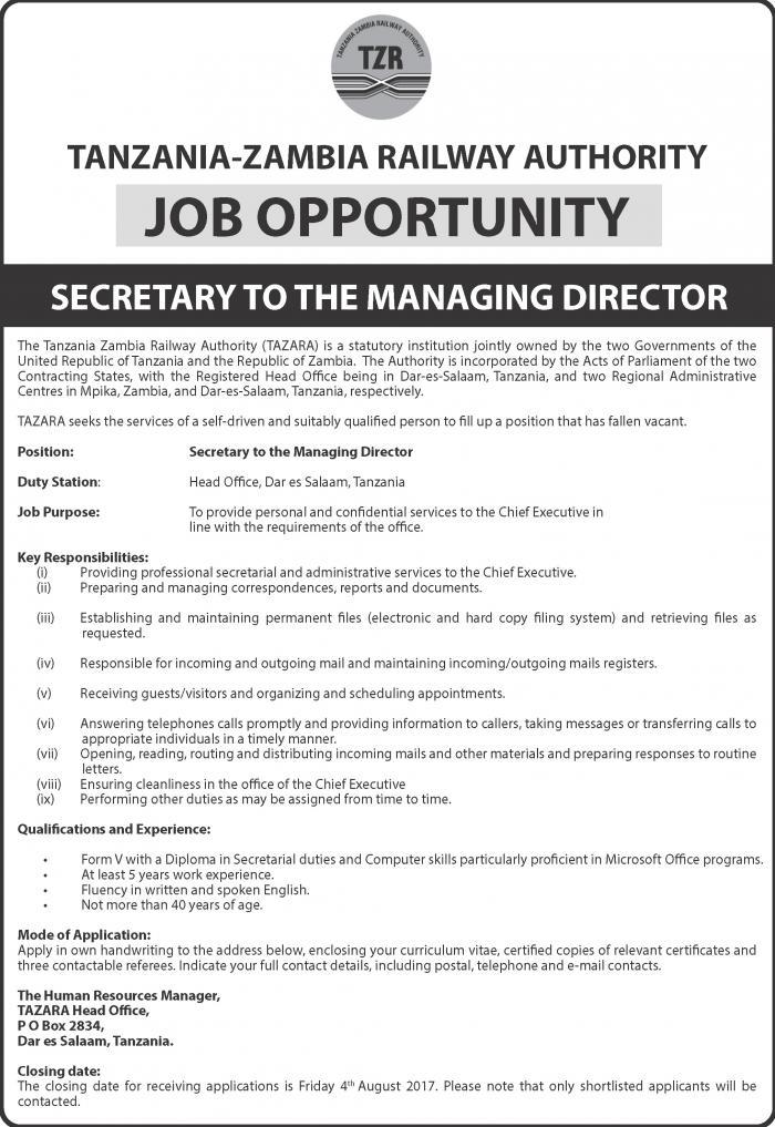 Vacancy Announcement: Secretary to the Managing Director